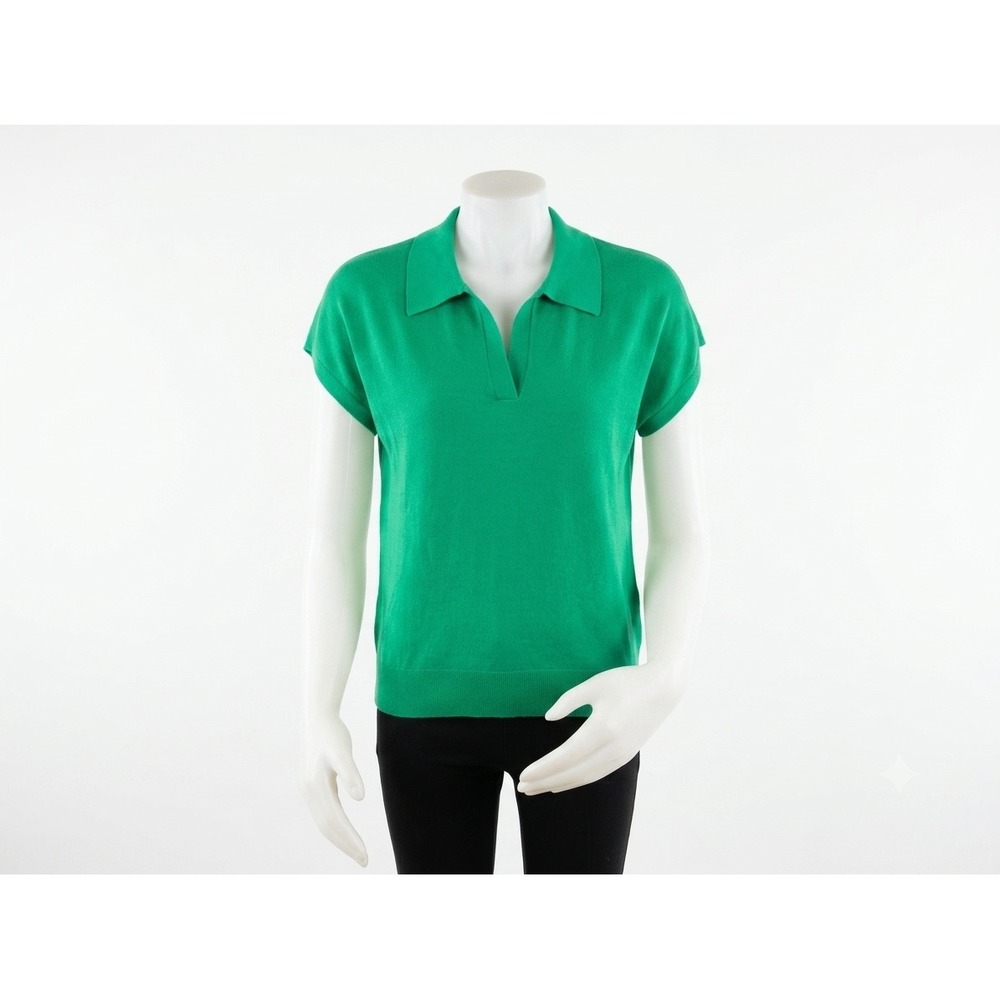 NWT DKNY Kelly Green V Neck Knit Polo Sweater Size L